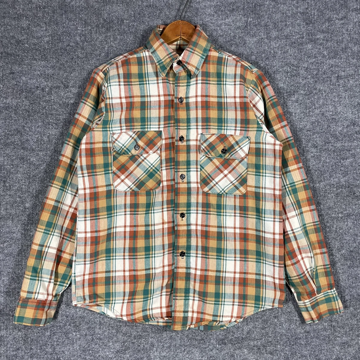 VINTAGE 60s 70s Five Brother Cotton Flannel Shirt Mens Sz Small