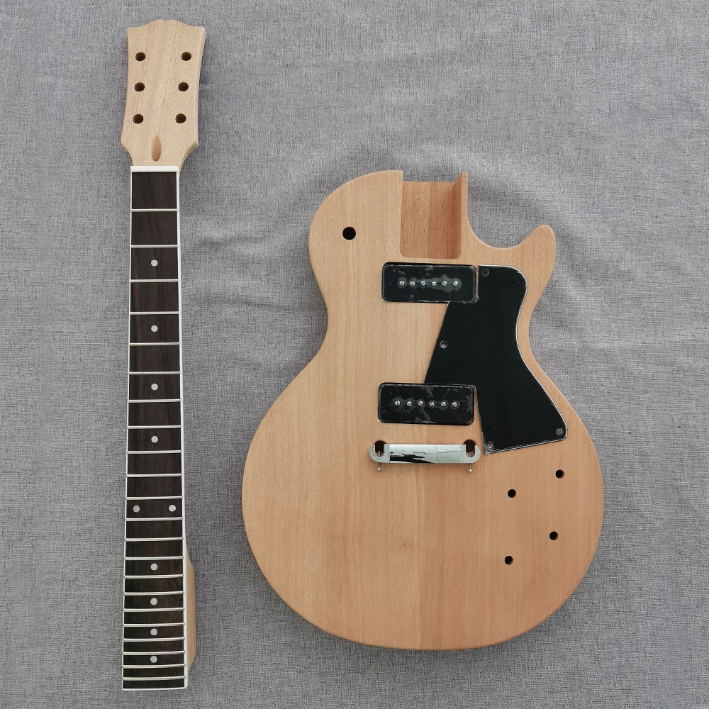 DIY flat electric lp guitar kit single cutway 2pc P90 pickups bone nut set neck