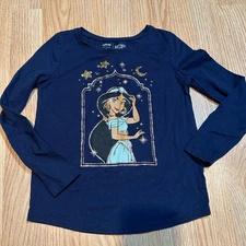 Disney Jumping Beans Jasmine Long Sleeve Tee Gold Glitter Girls