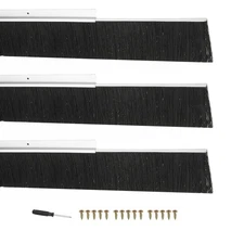 Door Brush Sweeps 1.97" x 39.37", 3 Sets Door Bottom Sweep, Silver/Black