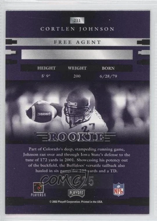 2002 Playoff Prestige Xtra Points Purple /25 Cortlen Johnson #211 Rookie RC - Image 2 of 2