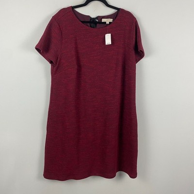 Ann Taylor Loft Shift Dress Plus Size 20 Red Knit Tie Back Short Sleeve Pockets