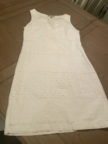 VETEMENTS Abito tubino donna Banana Republic con occhielli taglia 4 bianco scollo a V 100% cotone foderato