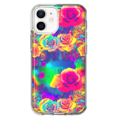 For Apple iPhone 12 Pro Shockproof Hybrid Case, Hippie Tie Dye Colorful Roses