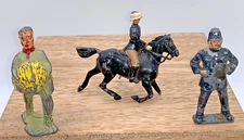 3 DAMAGED lead figures Manoil farmer/Britains mounted officer/JoHillCo bobby cop