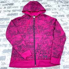 Under Armor Hoodie Women Medium Pink Sweatshirt Jacket Simi Fitted AOP All Over