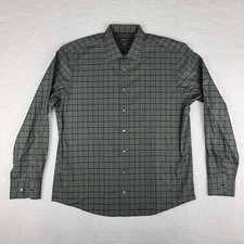BUGATCHI Shirt Mens XL Green Blue Check Plaid Shaped Fit Dress Button Up