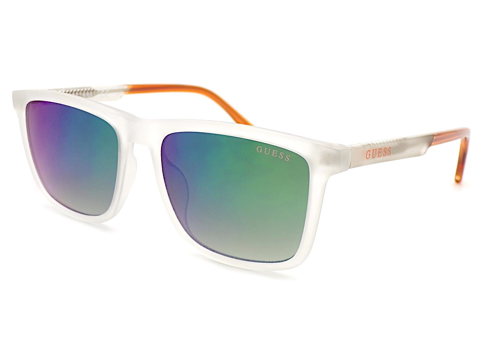 Guess Sunglasses Matte Clear with Green Multi Layer Mirror Lenses GU9211 27Q