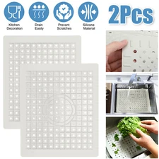 2Pcs Kitchen Sink Mat Non-Slip Rubber Drain Pad Protector Food Drainer 12 x 10in