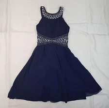 QUIZ SIZE 8UK WOMENS NAVY SLEEVELESS MAXI FIT & FLARE DRESS CRYSTAL DECORATIONS