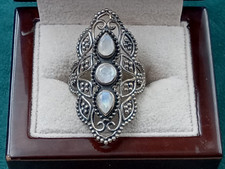 Sterling Silver Size 9.25 Filigree Ring w. Triple Labradorite Setting