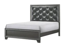 1pc Luxury Glam Panel Queen Bed Button-Tufted Fabric Upholster Dark Gray Modern