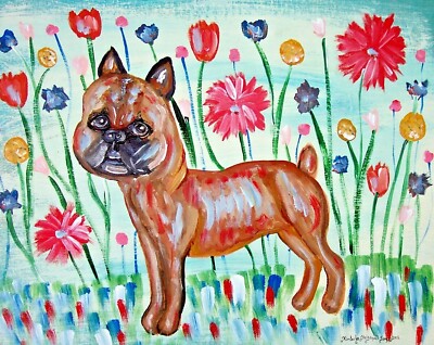 Brussels Griffon in Garden Art Print 5x7 Dog Collectible Signed Artist KSams