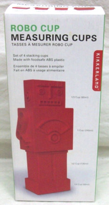NIB Kikkerland Robo Cup Measuring Cup Set, Red, 4 Stackable, 7-3/4'' Tall NEW