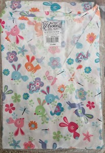 Women's Scrubs Shirt Size 3X Large - Rabbit & Flower Print Design