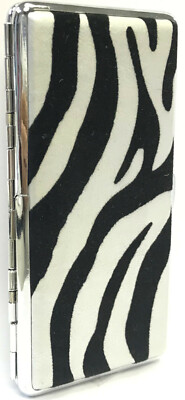 Eclipse Furry Metallic Silver Zebra Print Cigarette Case w/ Mirror, 120s, #M4