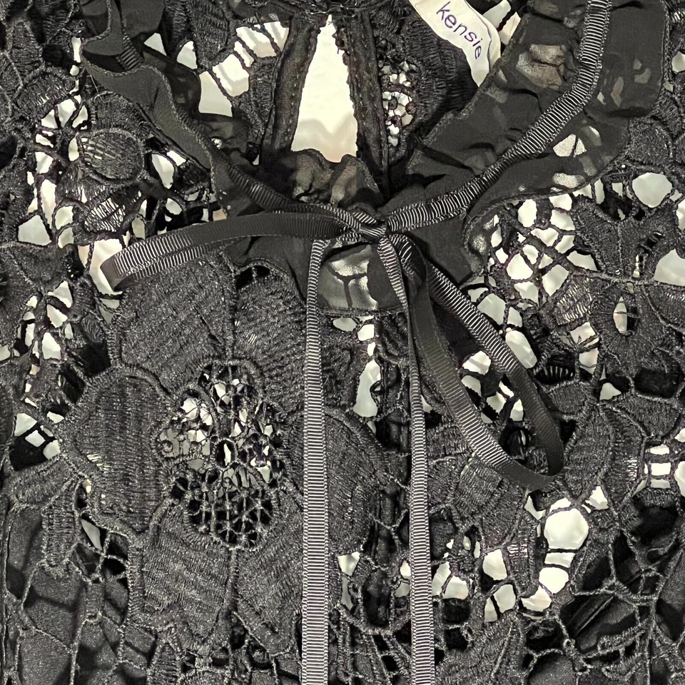 KENSIE Mujer Talla L Negro Encaje Cuello Redondo Sin Mangas Vaina Vestido Pajarita Gótico Foto 3 de 4