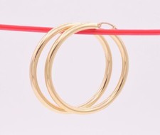 4mm X 50mm 2" Large Shiny Plain Bold Hoop Earrings REAL 14K Yellow Gold