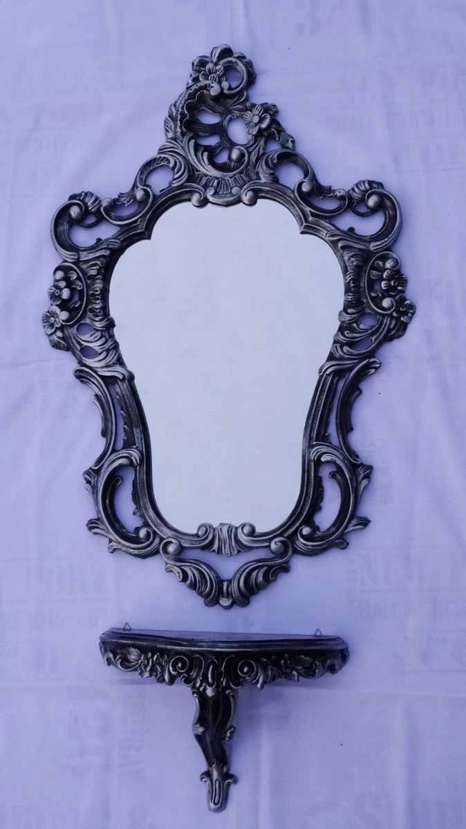 Grand Miroir Mural Baroque Noir Et Argent – 96x57 Cm, Style Antique