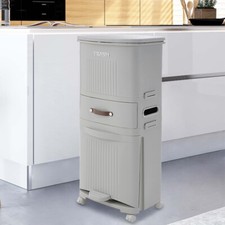 Kitchen Rubbish Waste Bin Recycling Dual Multi Compartment Pedal Dustbins Wheels