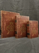 (3) Nesting Gulliver’s Travels Brown Faux Leather Hollow Book Safe Storage Box