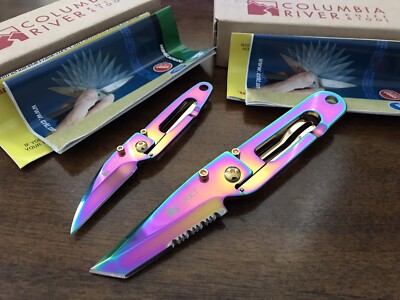 Lot Of 2 CRKT Kiss Folding Knives 5510S & 5520S 24K Gold Plated