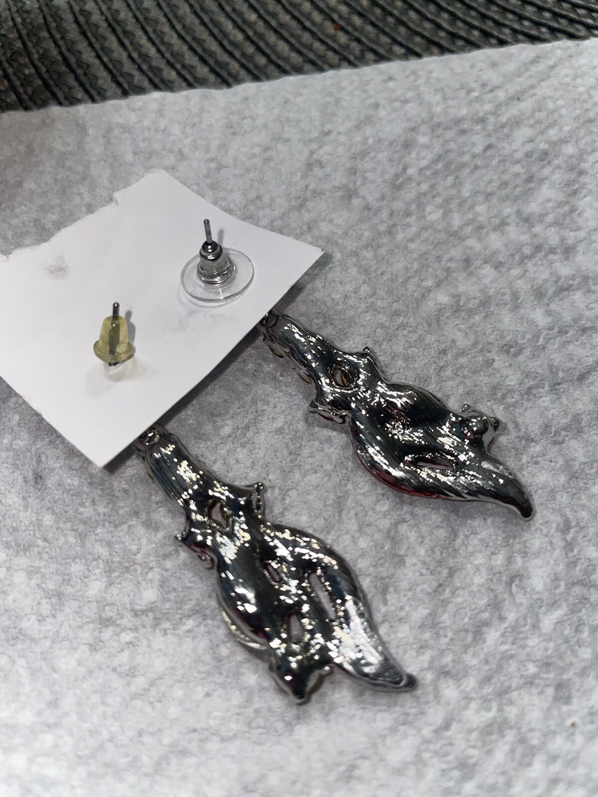 Earrings, Silver Tone Red, Rhinestone Dangle Earr… - image 7