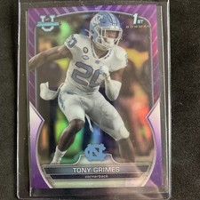 Tony Grimes 1ST BOWMAN /399 Purple Refractor 2022 Bowman University Chrome #75