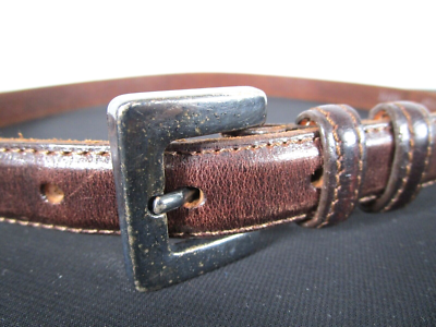 ANOTHER LINE Brown Leather Dark Silver Buckle Skinny Belt  display picture 1