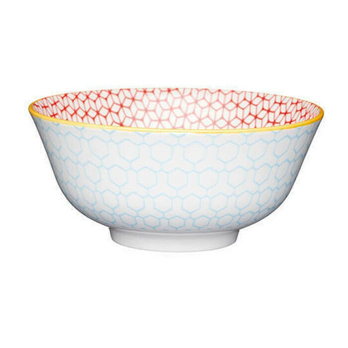 Kitchen Craft Large Glazed Ceramic Bowl - Geometric Blue