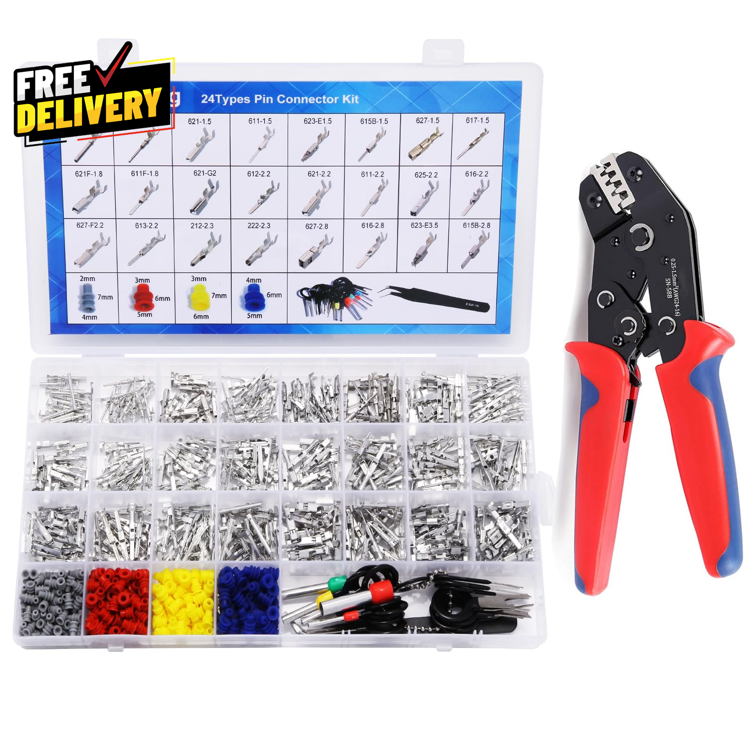 900pc Automotive Pin Connector Kit 24 Types Male & Female Wire Pins Non-Insulate