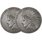 2pcs 1907 Antique Liberty Indian Head $10 Dollar Coin, Uncirculated Silver