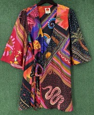 Farm Rio Diagonal Scarves Colorful Patterned Mini Wrap Dress Women’s SZ Medium