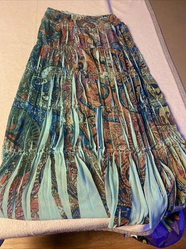 Nice Womens One World Live And Let Live Broomstick Skirt Boho Aqua Sz Small