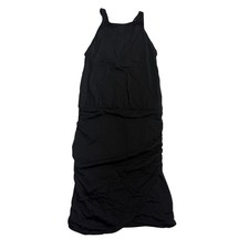 Athleta Black Ruched Dress High Neck Tulip Hem 597197-00 Womens Stretch