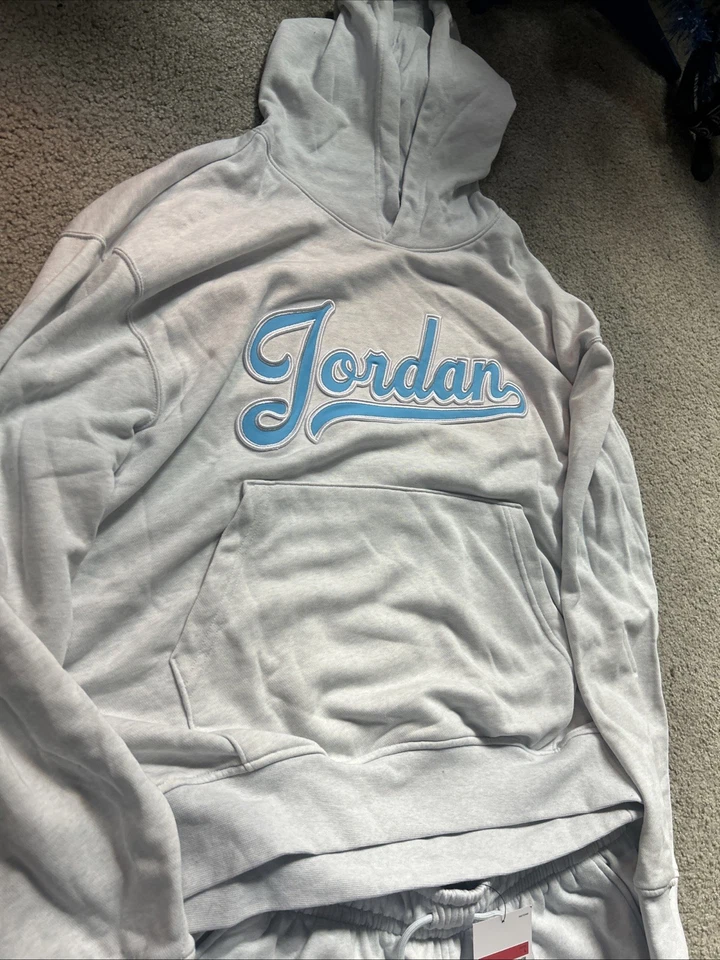 CONJUNTO COMBINANDO Jordan MVP cinza e azul claro moletom com capuz e calça de moletom tamanho grande novo - Imagem 4 de 4