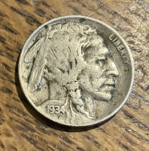 1934 D Indian Head Buffalo Nickel 5 Cent Piece F Fine 5c US Coin - Free Ship