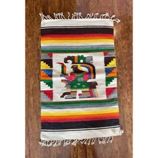 Vintage Hand Woven Rug Wool Aztec Navajo  44"x 25.5"
