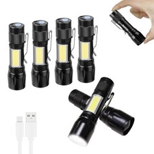 6 Pack Rechargeable Flashlights USB-C Zoomable Mini LED Bright Clip-On EDC Fl...