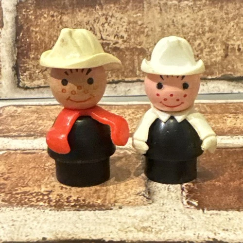 Vintage Fisher Price Little People Fireman/ One Plastic Face, One Wooden Face