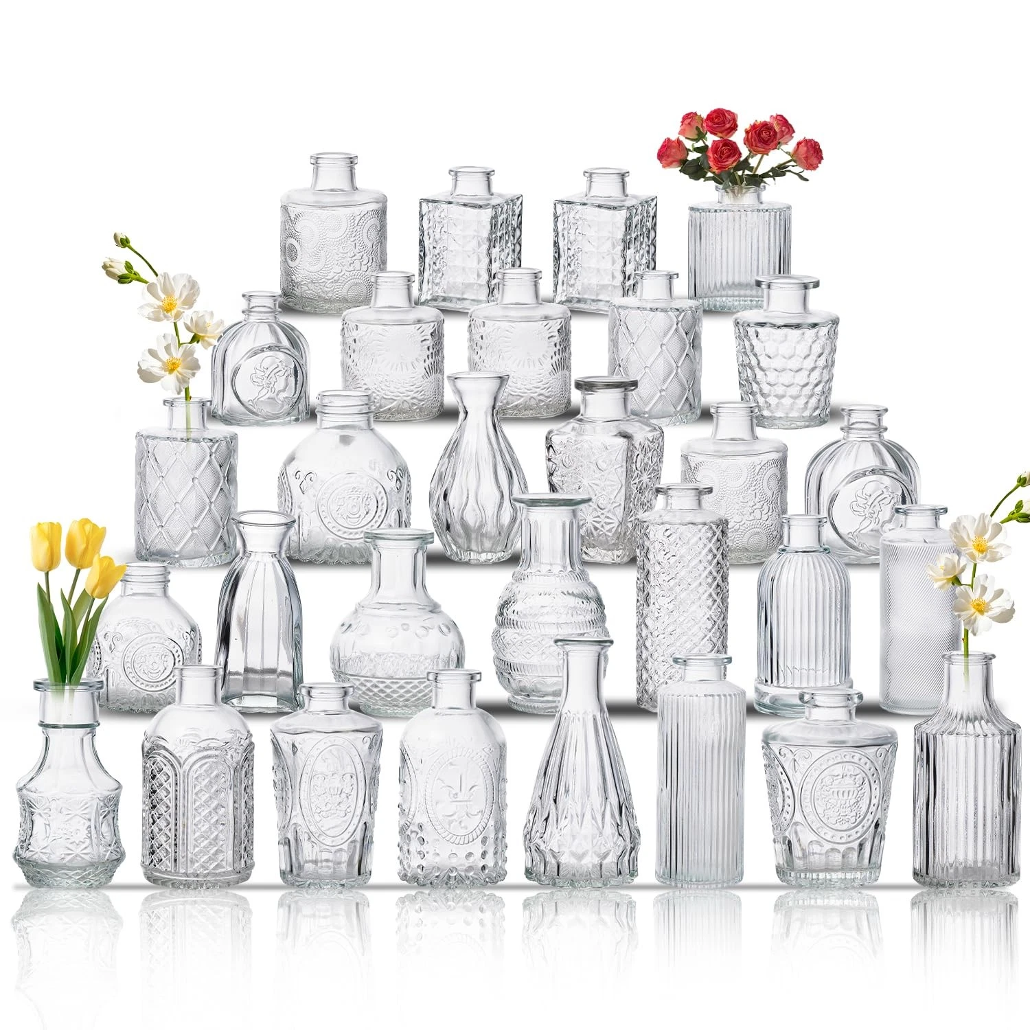 Glass Bud Vase Set of 30, Small Flower Vases, Glass Vases for Centerpieces, Vint