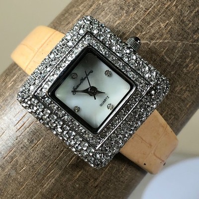 Justine Simmons Women B4578 Dress Pave Leather Square Quartz 29mm Watch 6 3/4''