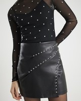 River Island Womens Wrap Mini Skirt Black Studded Faux Leather Zip Bottom