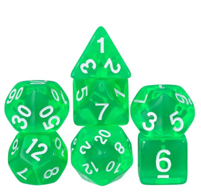   Translucent Green - Classic 7 Dice Set | RPG DnD Dungeons Dragons AD&D d20