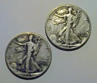 Lot of Two Walking Liberty Half Dollar Coins, 90% Silver, 1940 and 1941