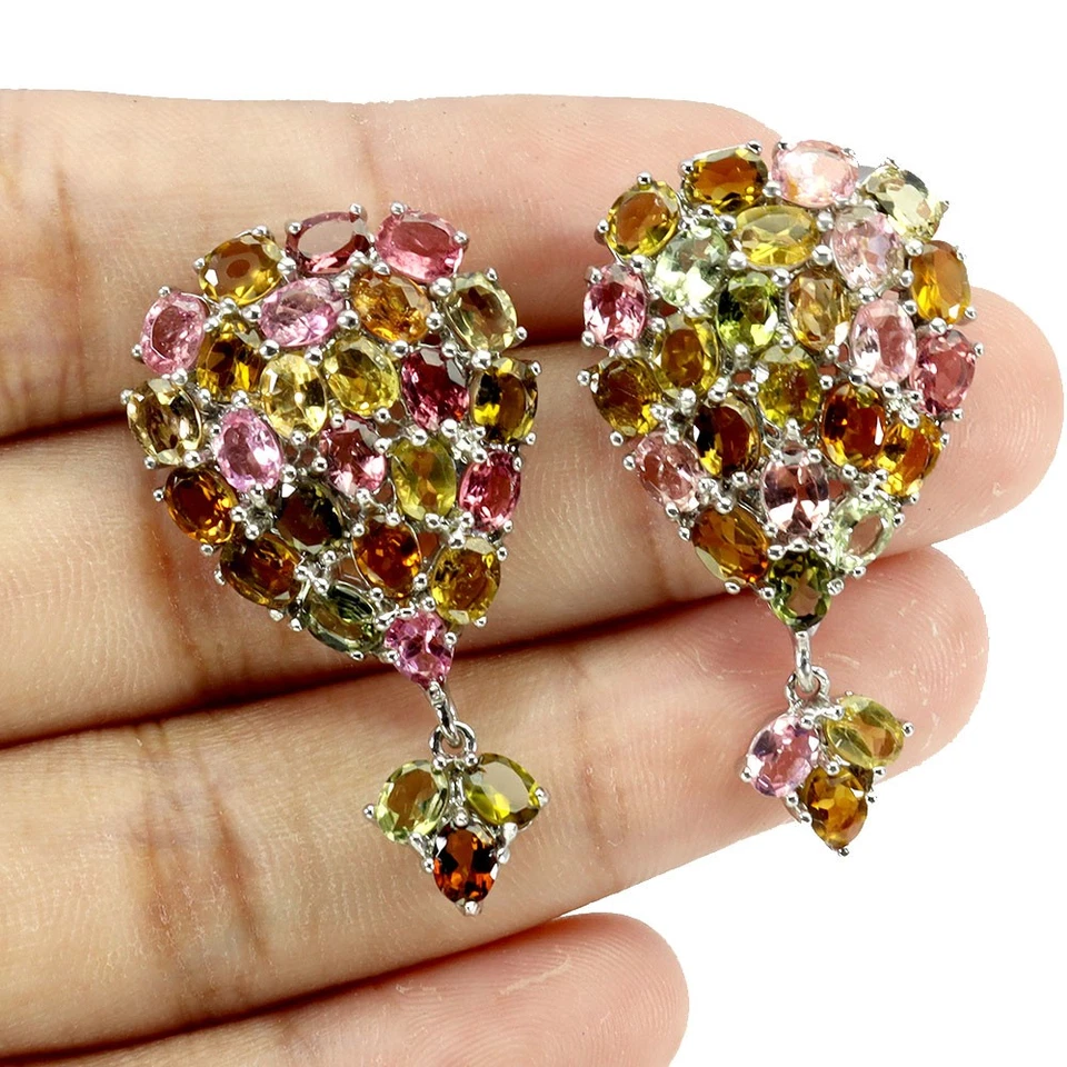 Pendientes de plata de ley 925 turmalina ovalada 4x3 mm naturales sin tarifas de importación de EE. UU. Foto 2 de 4