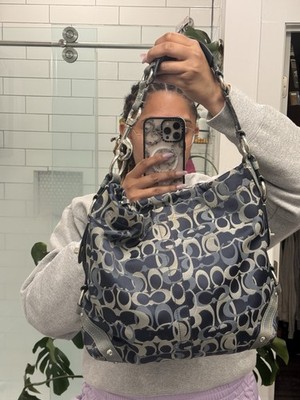 希少　COACH Optic Signature Carly Hobo Coach Signature Carly Shoulder Bag Rare Blue Optic C Jacquard Hobo