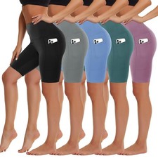 5 Pack Biker Shorts with Pockets for Women - 8" High Waist Spandex Workout Yo...