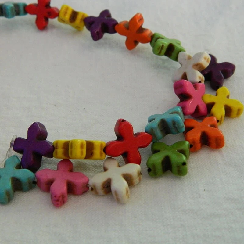 Cuentas Cruz Griega Howlite - Multicolor - 14x14x5mm #A485 Foto 4 de 4