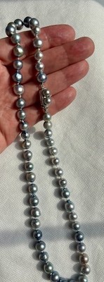 Vintage Baroque Silver Blue Akoya Cultured Pearl Sterling Silver Necklace 20 